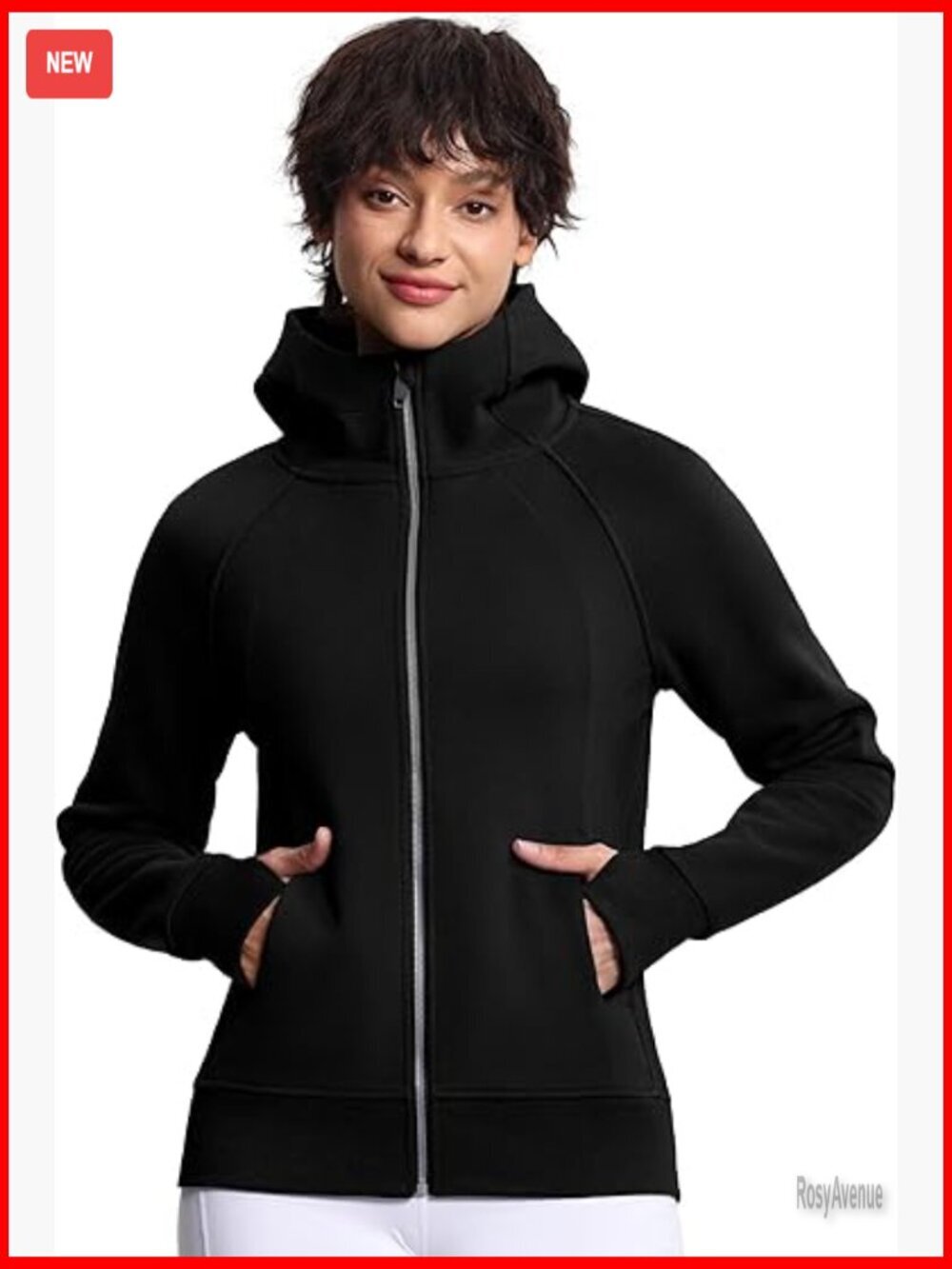 Zip Up Fleece Hoodie Workout Jacket with Pockets Thumb Hole